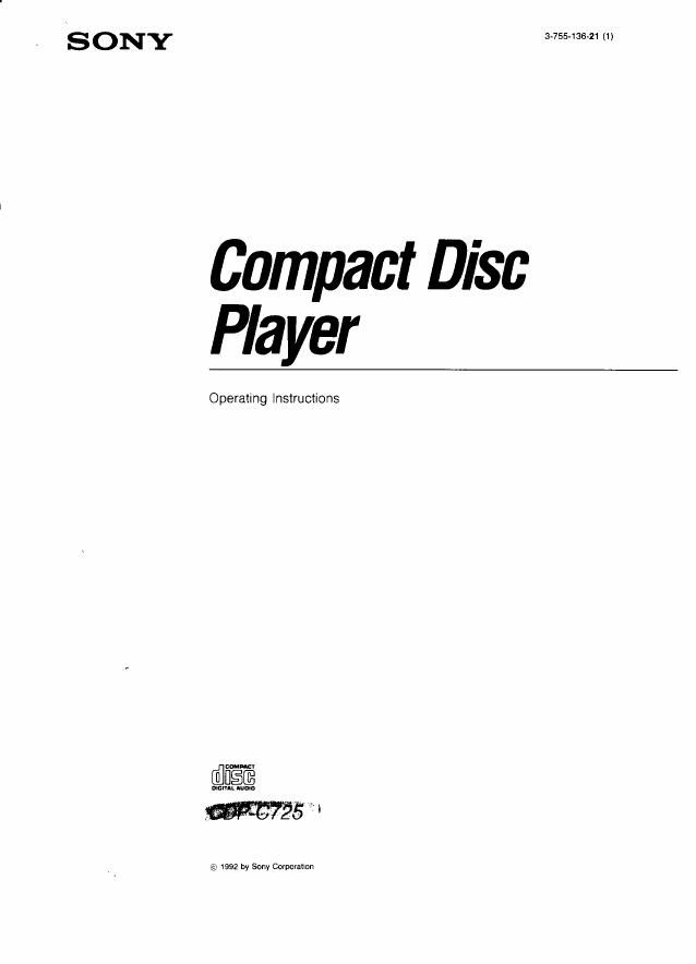 Sony CDP C725 Owners Manual