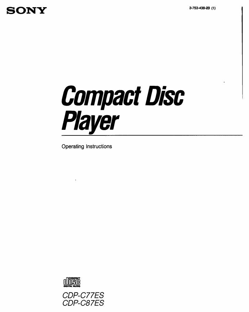 Sony CDP C77ES Owners Manual