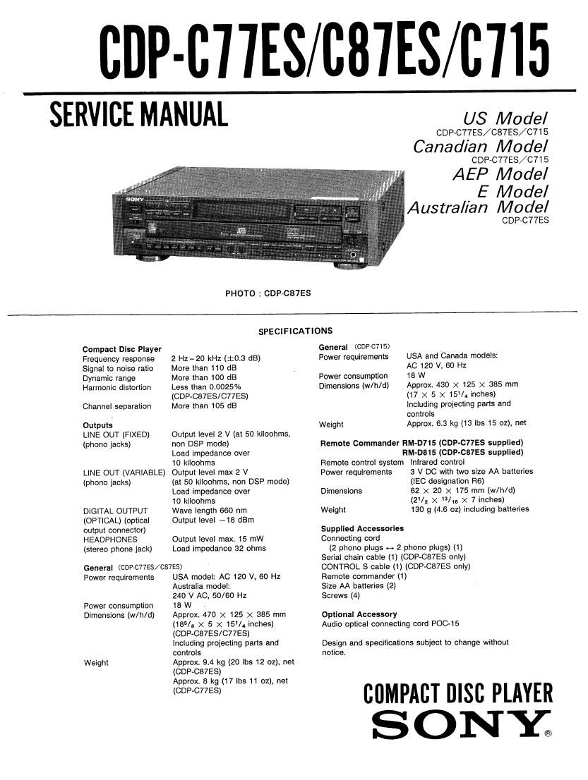 Sony CDP C87ES Service Manual