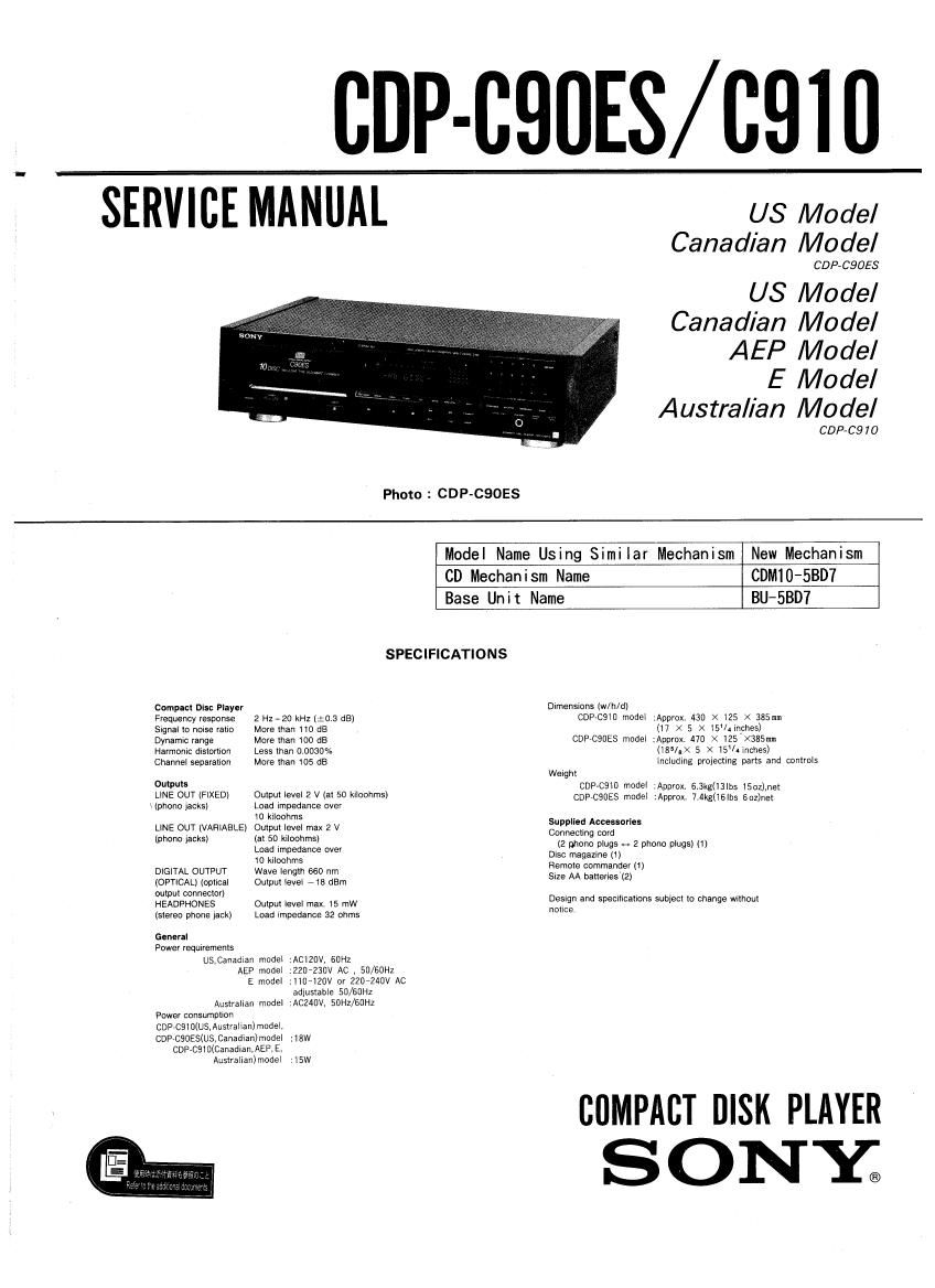 Sony CDP C90ES Service Manual