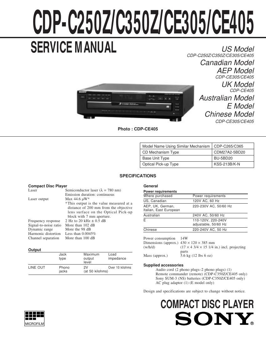 Sony CDP CE250Z Service Manual