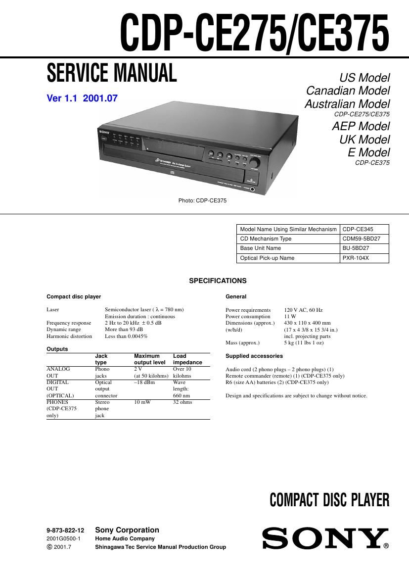 Sony CDP CE275 Service Manual