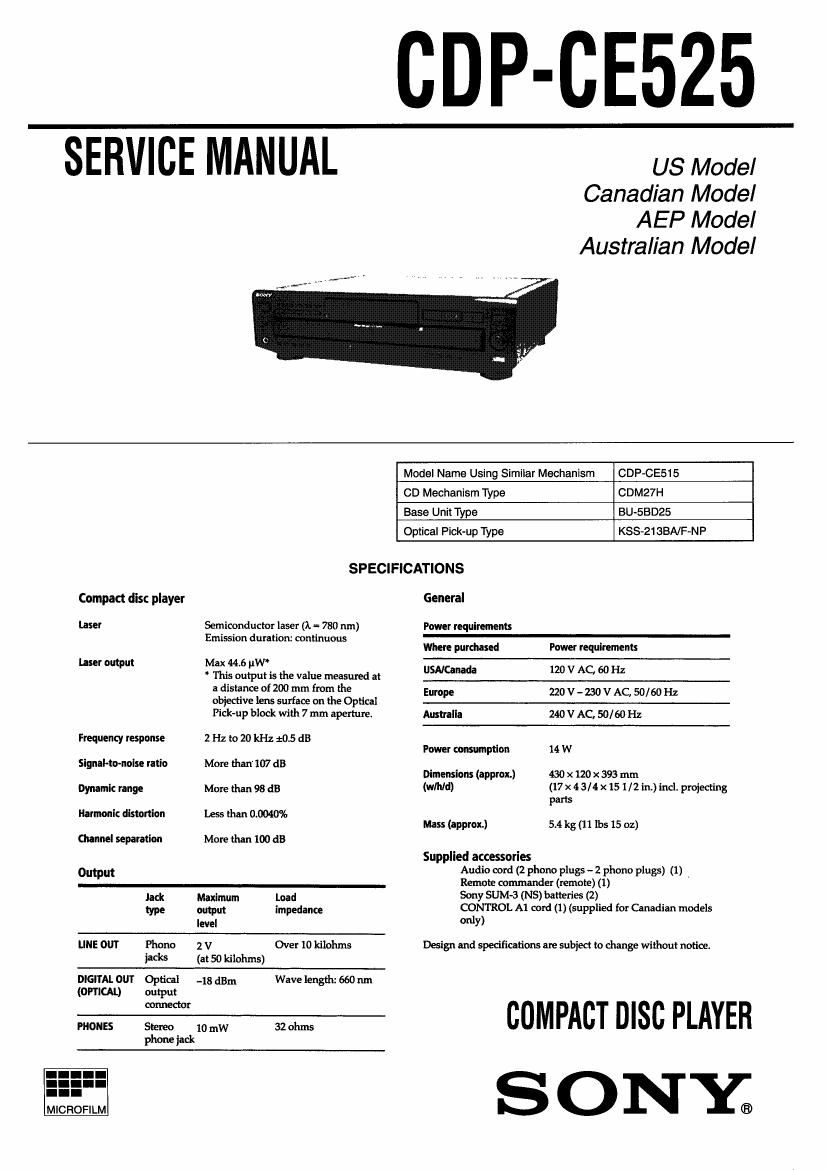 Sony CDP CE525 Service Manual