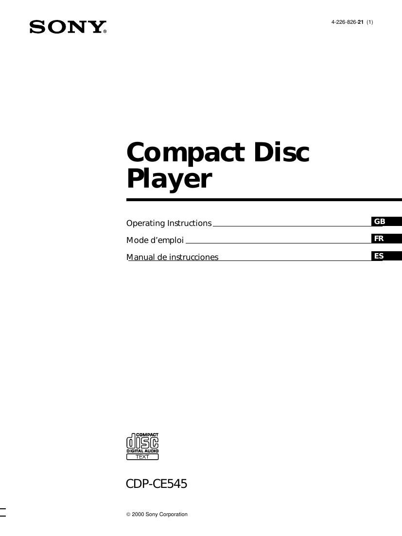 Sony CDP CE545 Owners Manual