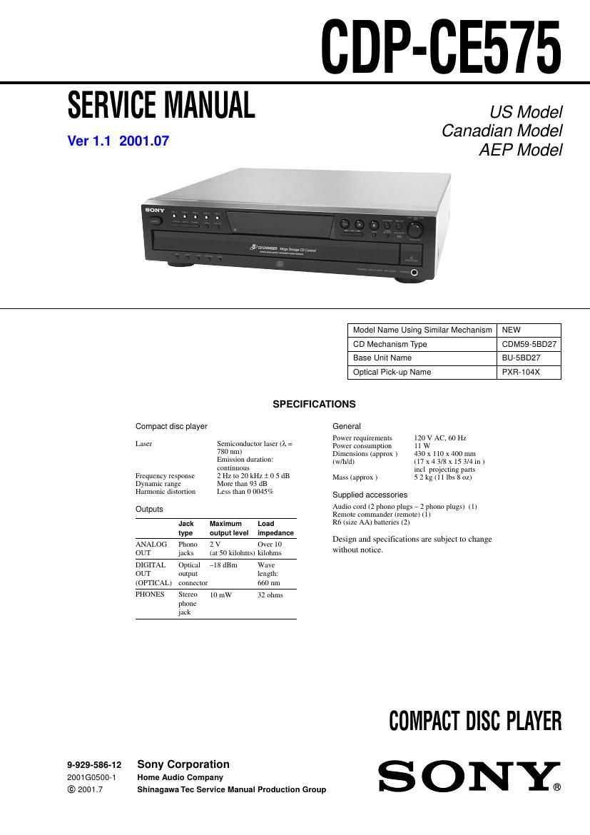 Sony CDP CE575 Service Manual