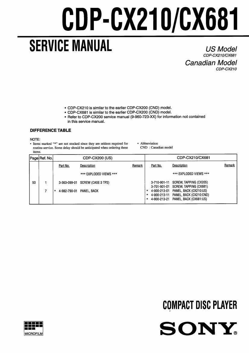 Sony CDP CX210 Service Manual