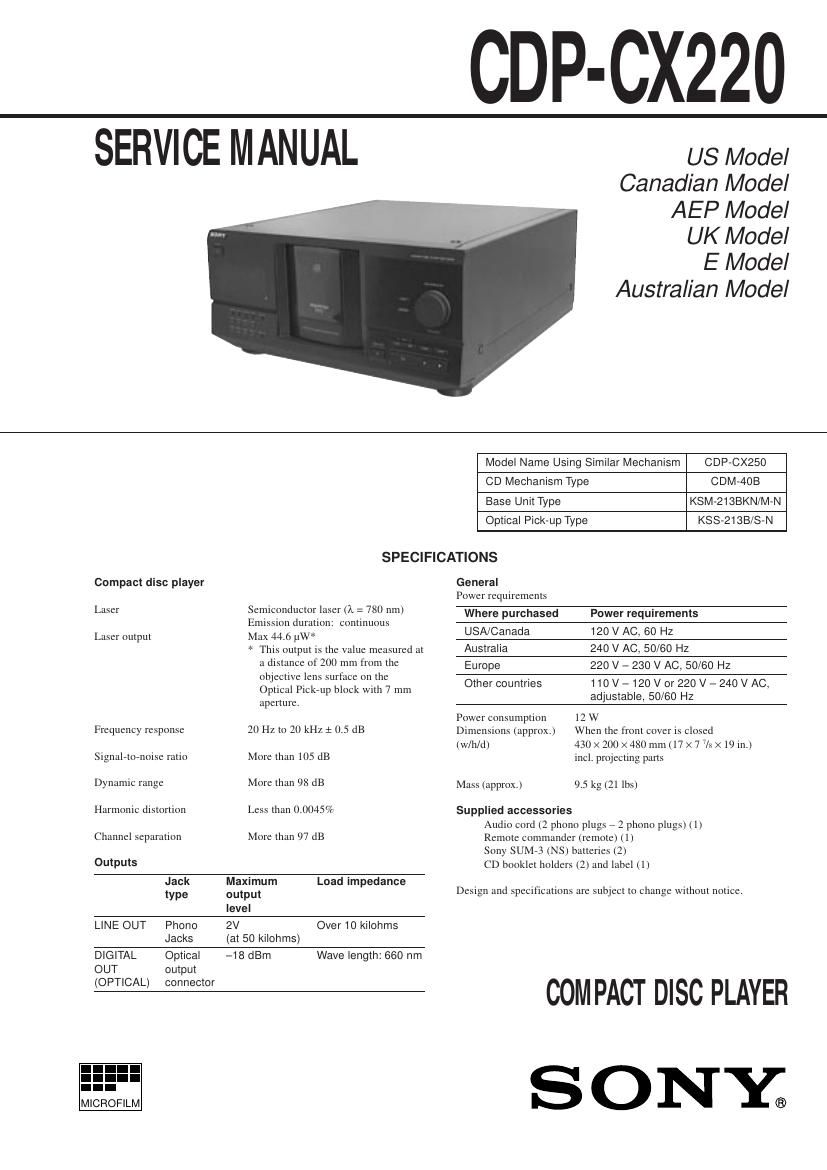 Sony CDP CX220 Service Manual