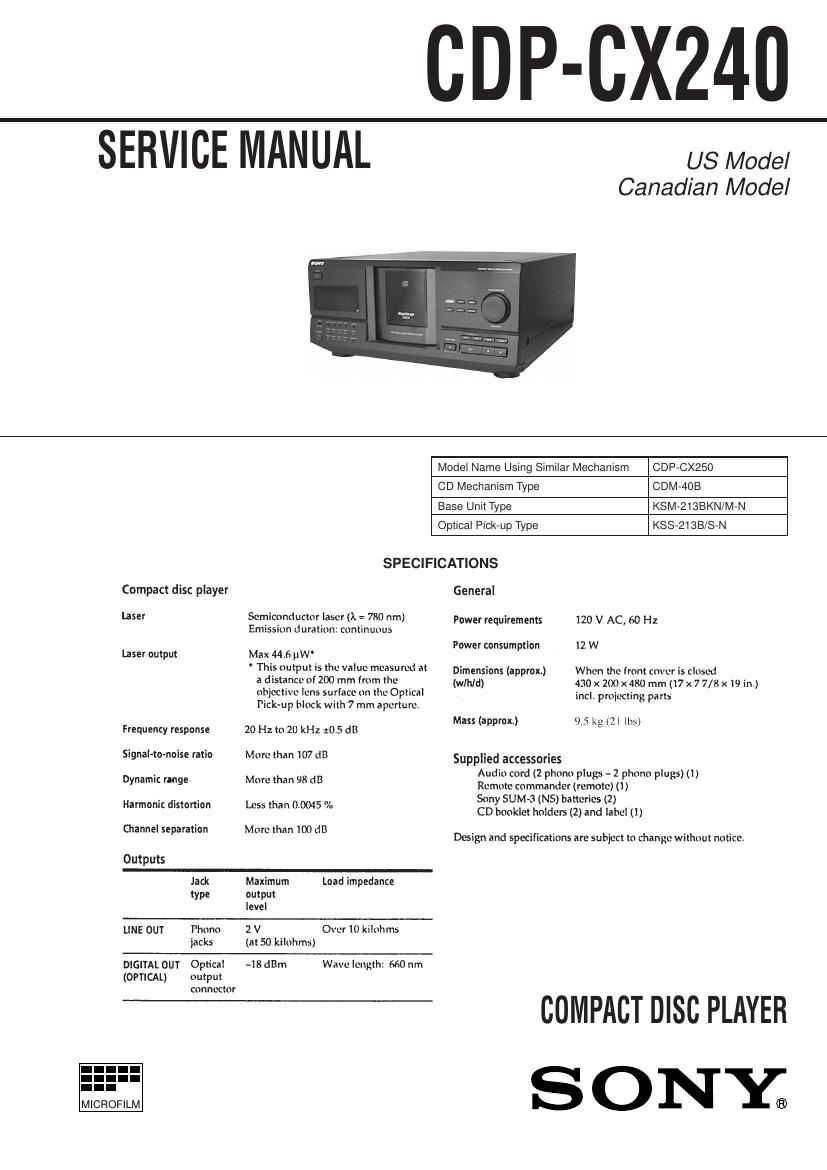 Sony CDP CX240 Service Manual