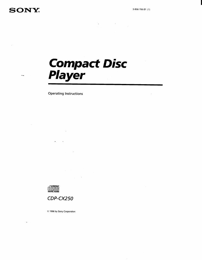Sony CDP CX250 Owners Manual