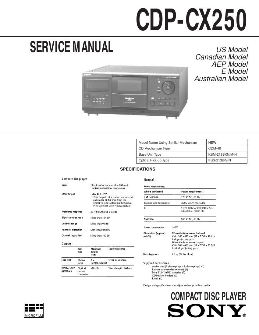 Sony CDP CX250 Service Manual