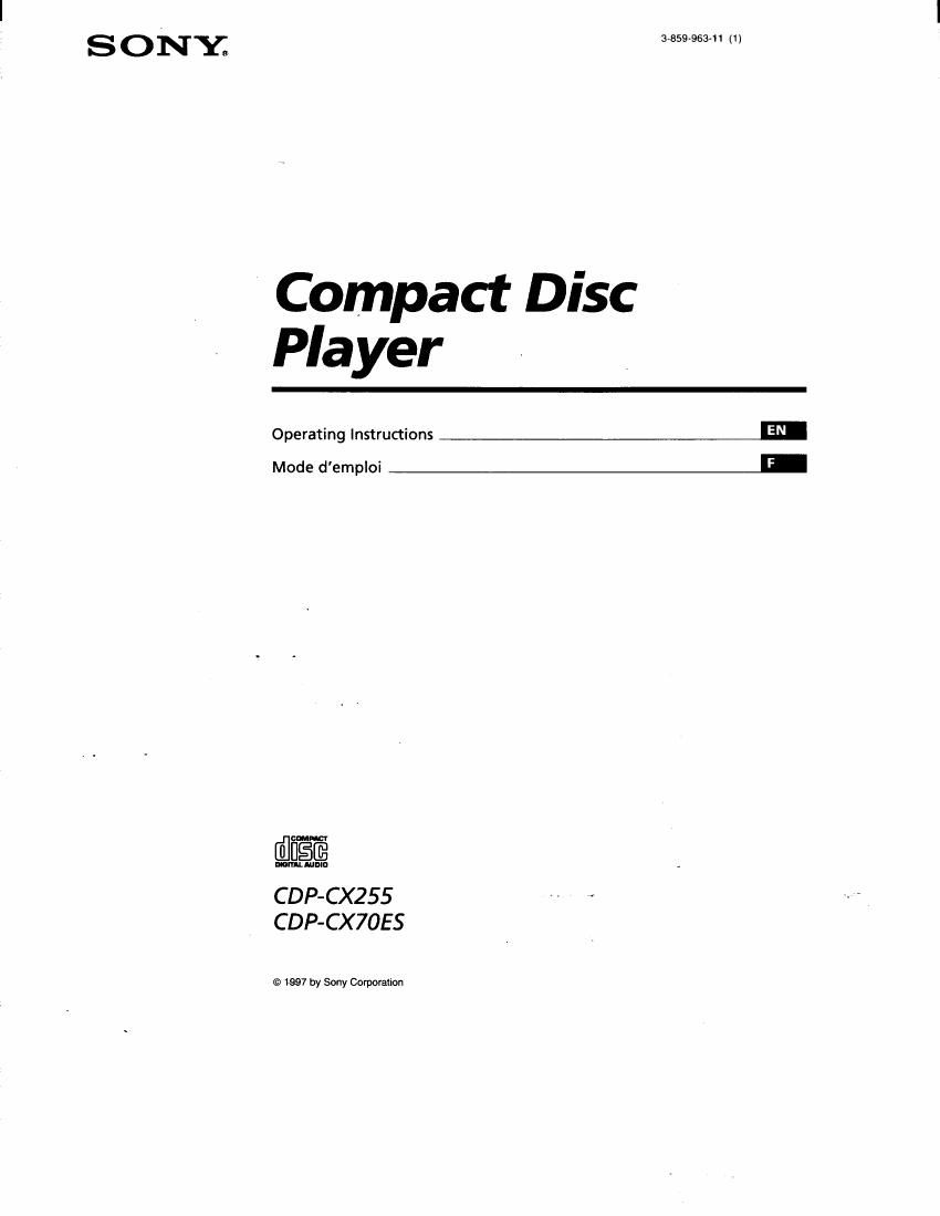 Sony CDP CX255 Owners Manual