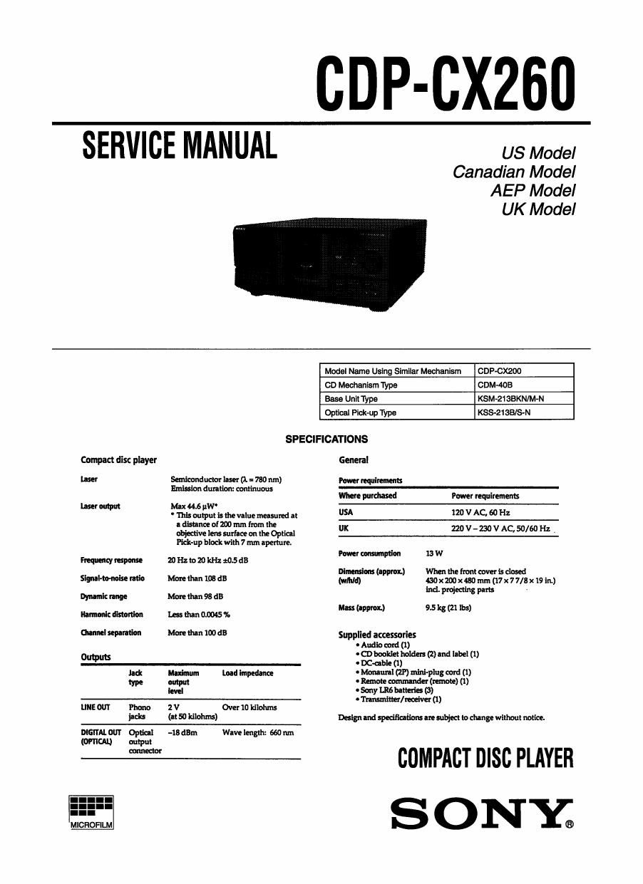 Sony CDP CX260 Service Manual