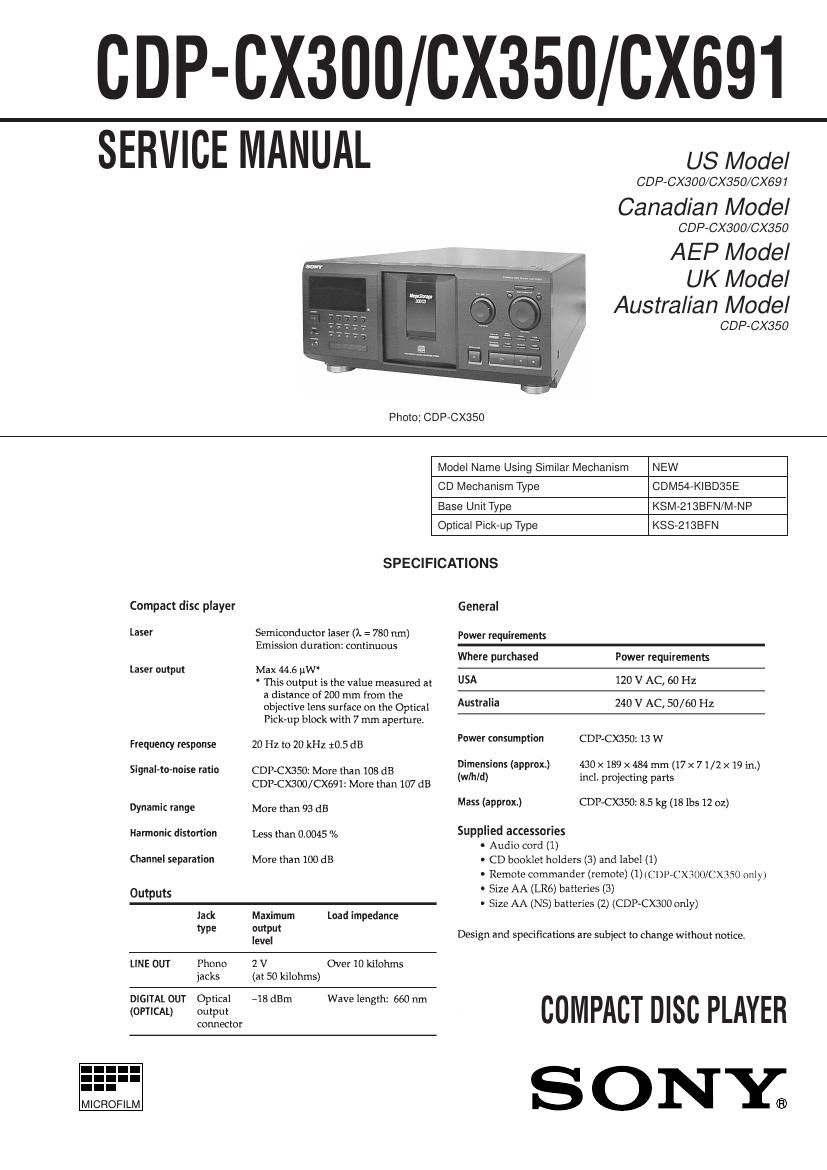 Sony CDP CX300 Service Manual
