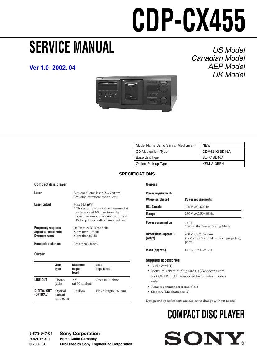 Sony CDP CX455 Service Manual