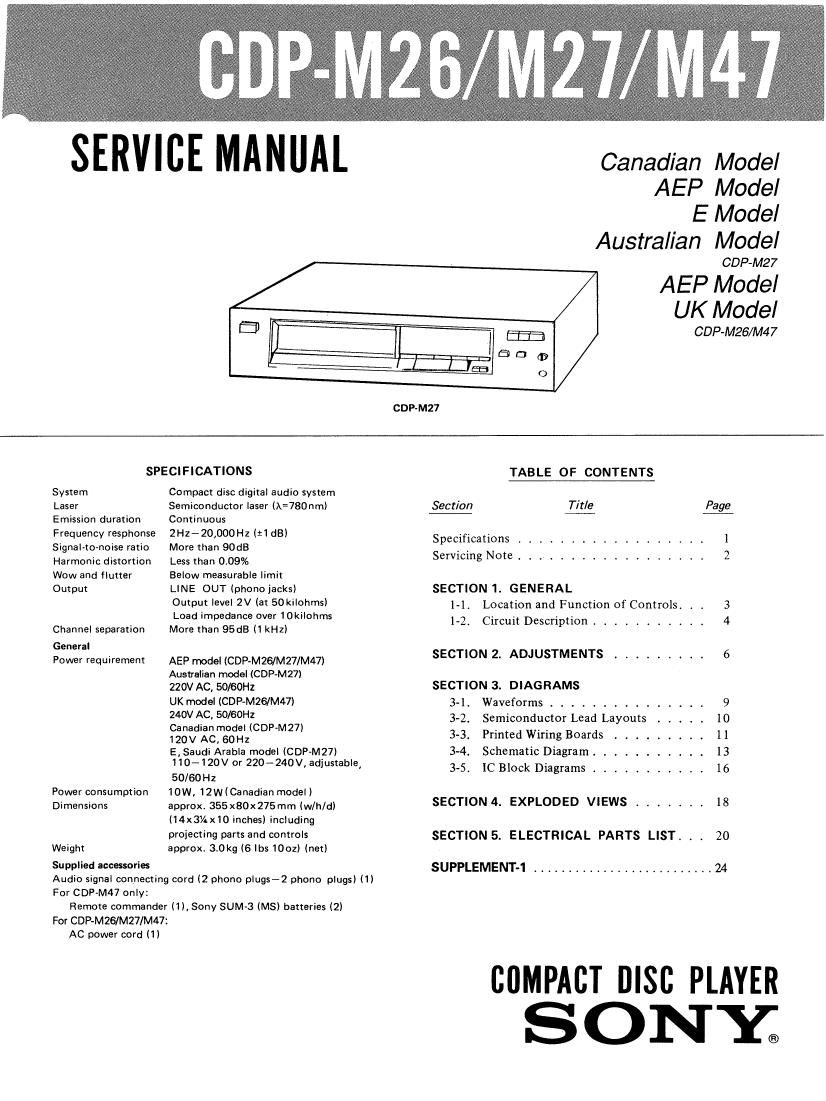 Sony CDP M26 Service Manual