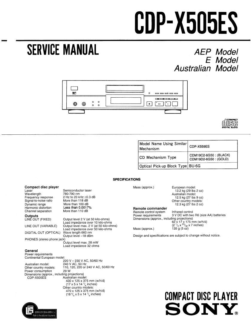 Sony CDP X505 ES Service Manual