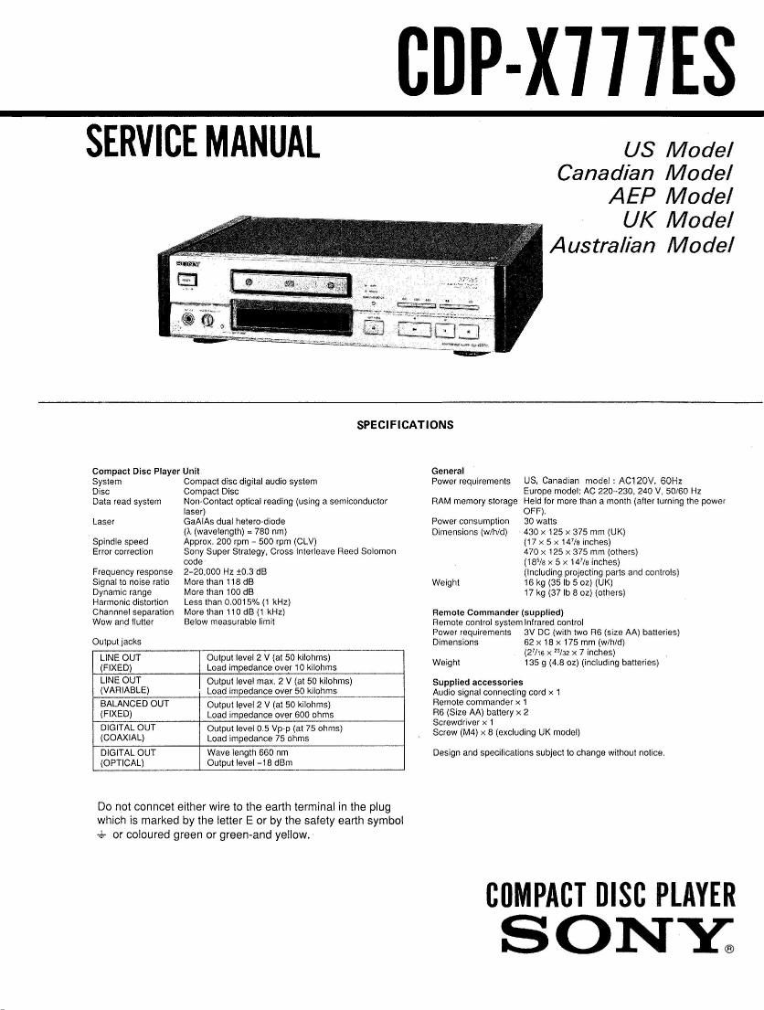Sony CDP X777 ES Service Manual