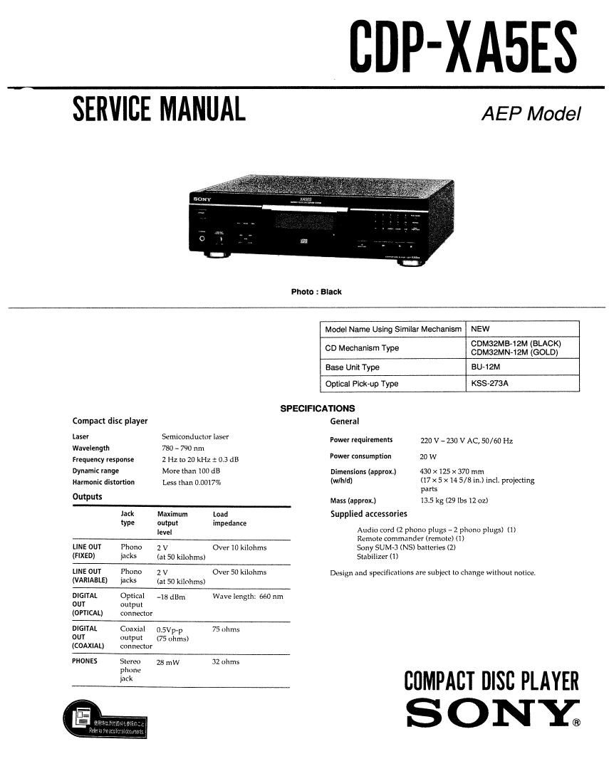 Sony CDP XA5 ES Service Manual