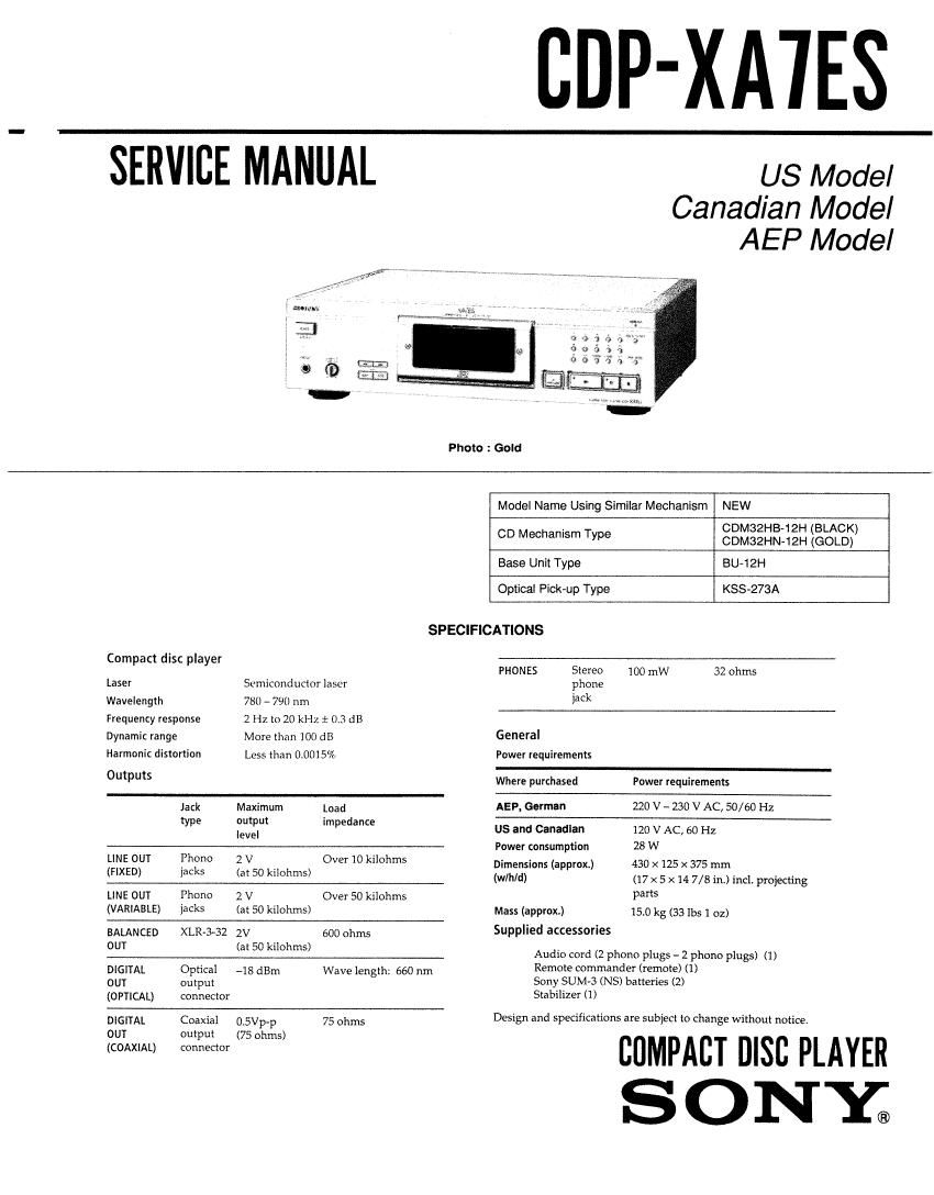 Sony CDP XA7 ES Service Manual