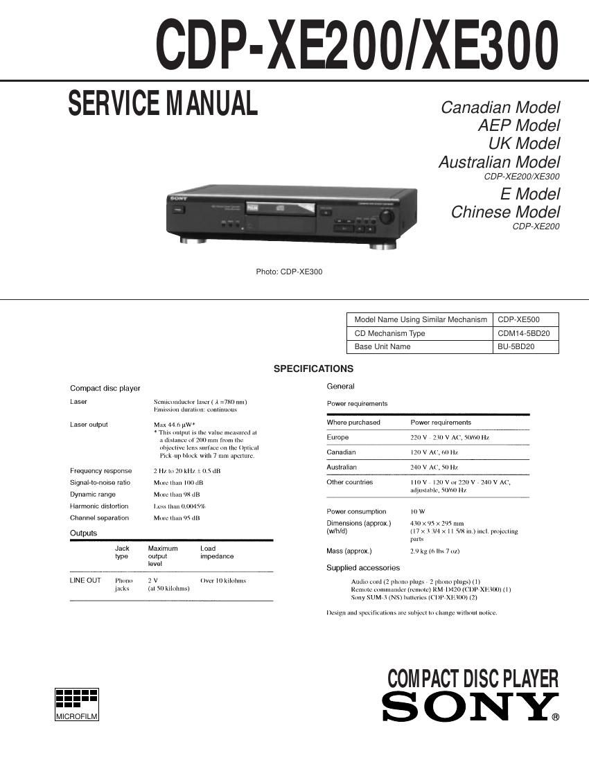 Sony CDP XE200 Service Manual