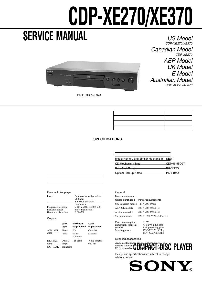 Sony CDP XE270 CDP XE370 Service Manual