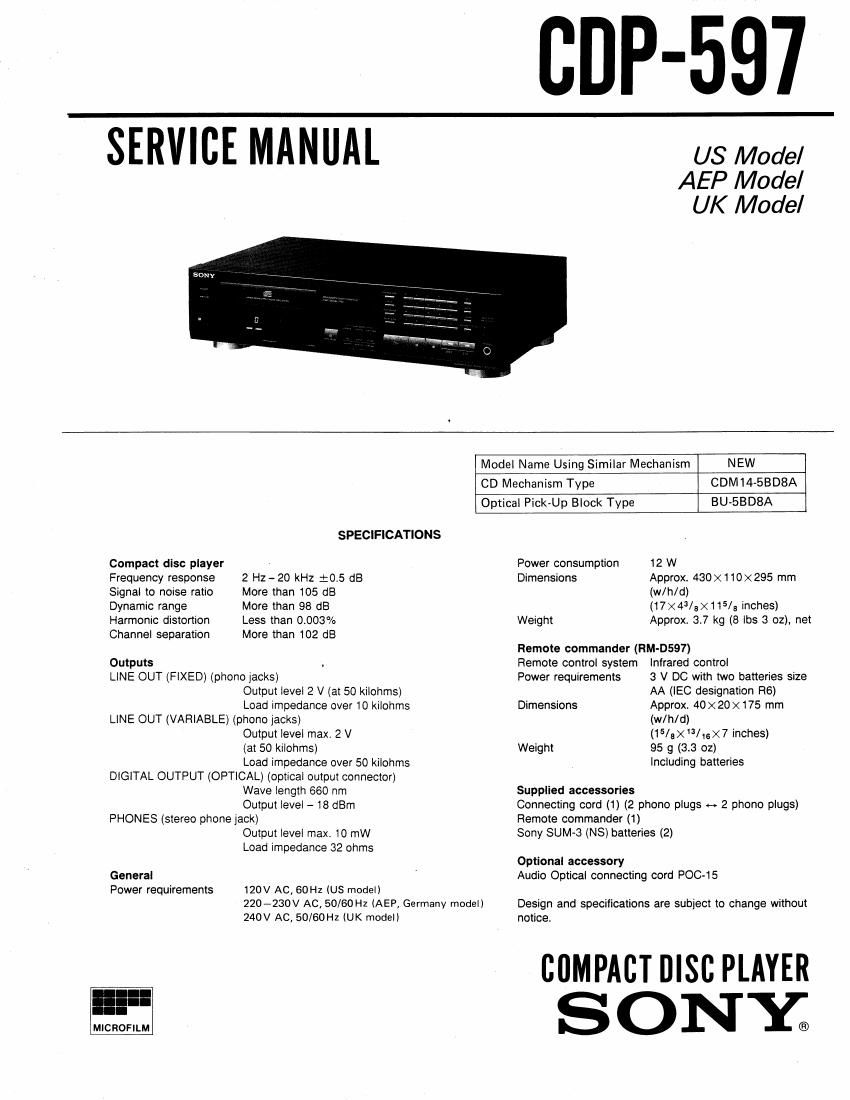 Sony cdp 597 Service Manual