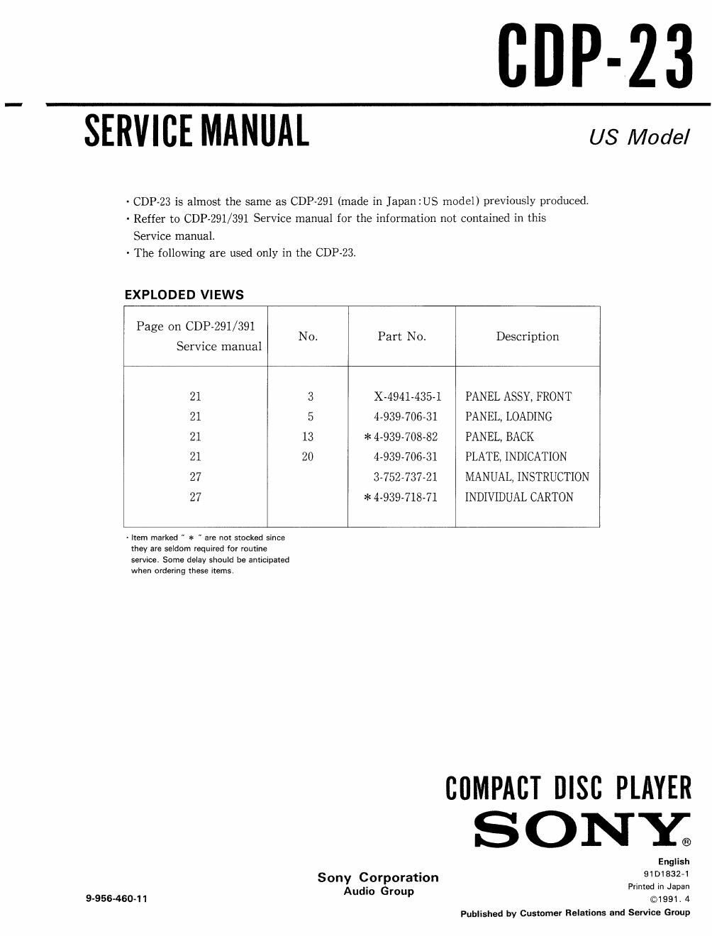 sony cdp 23 service manual