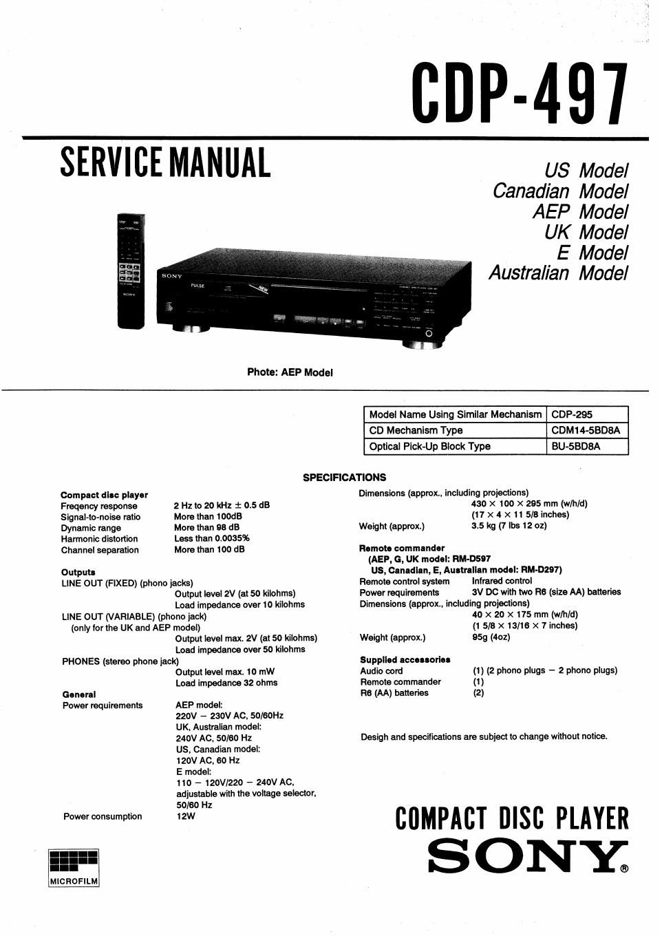sony cdp 497 service manual