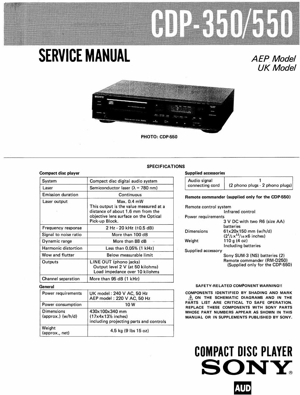 sony cdp 550 service manual