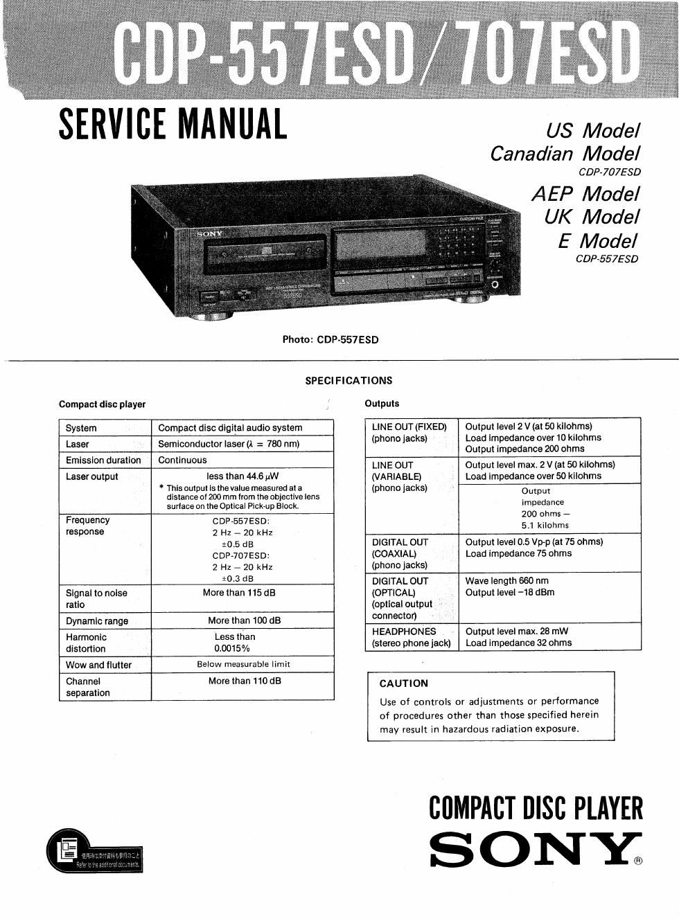 sony cdp 557 esd service manual