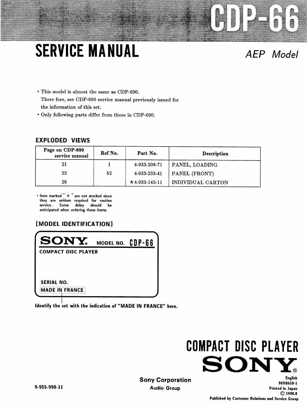 sony cdp 66 service manual