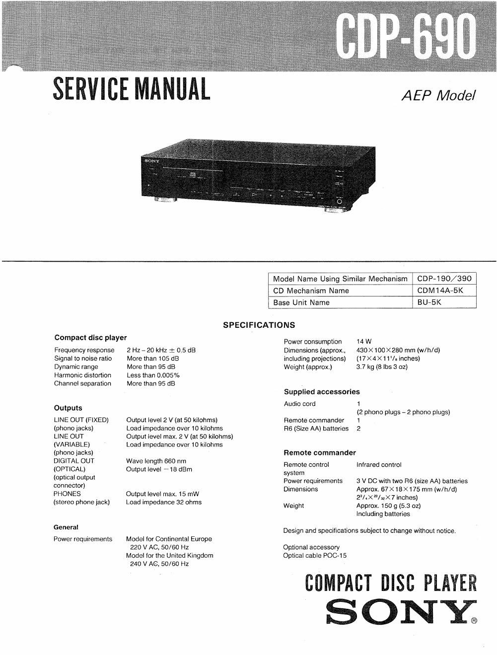 sony cdp 690 aep model