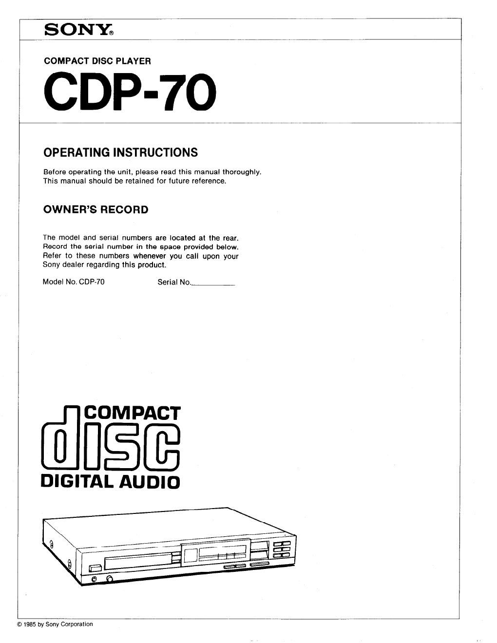 sony cdp 70 owners manual