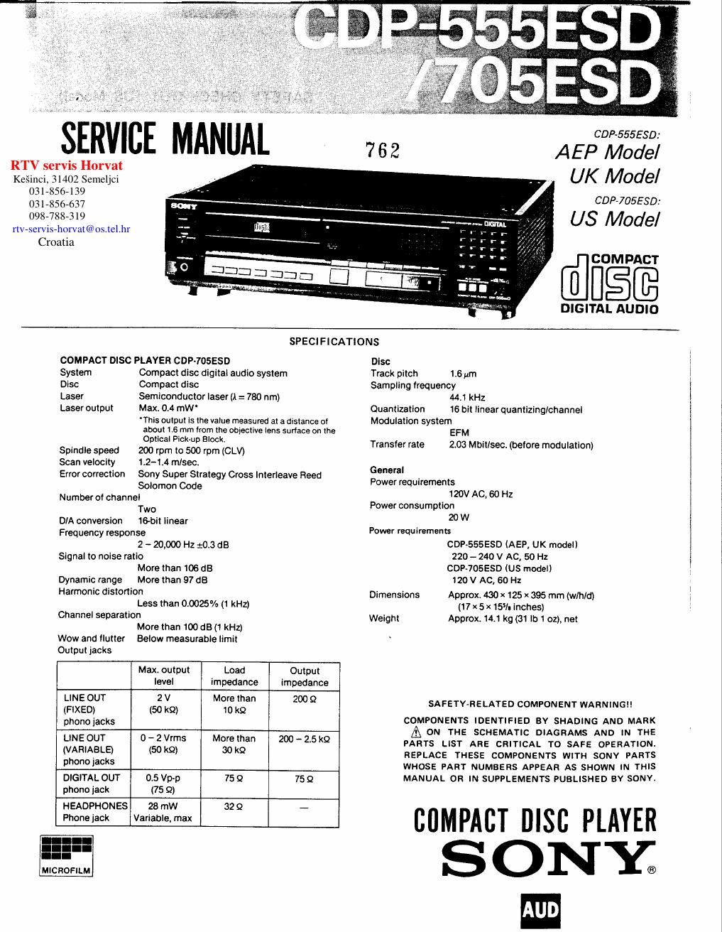 sony cdp 705 esd service manual