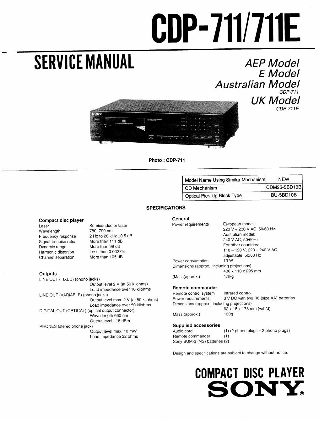 sony cdp 711 service manual