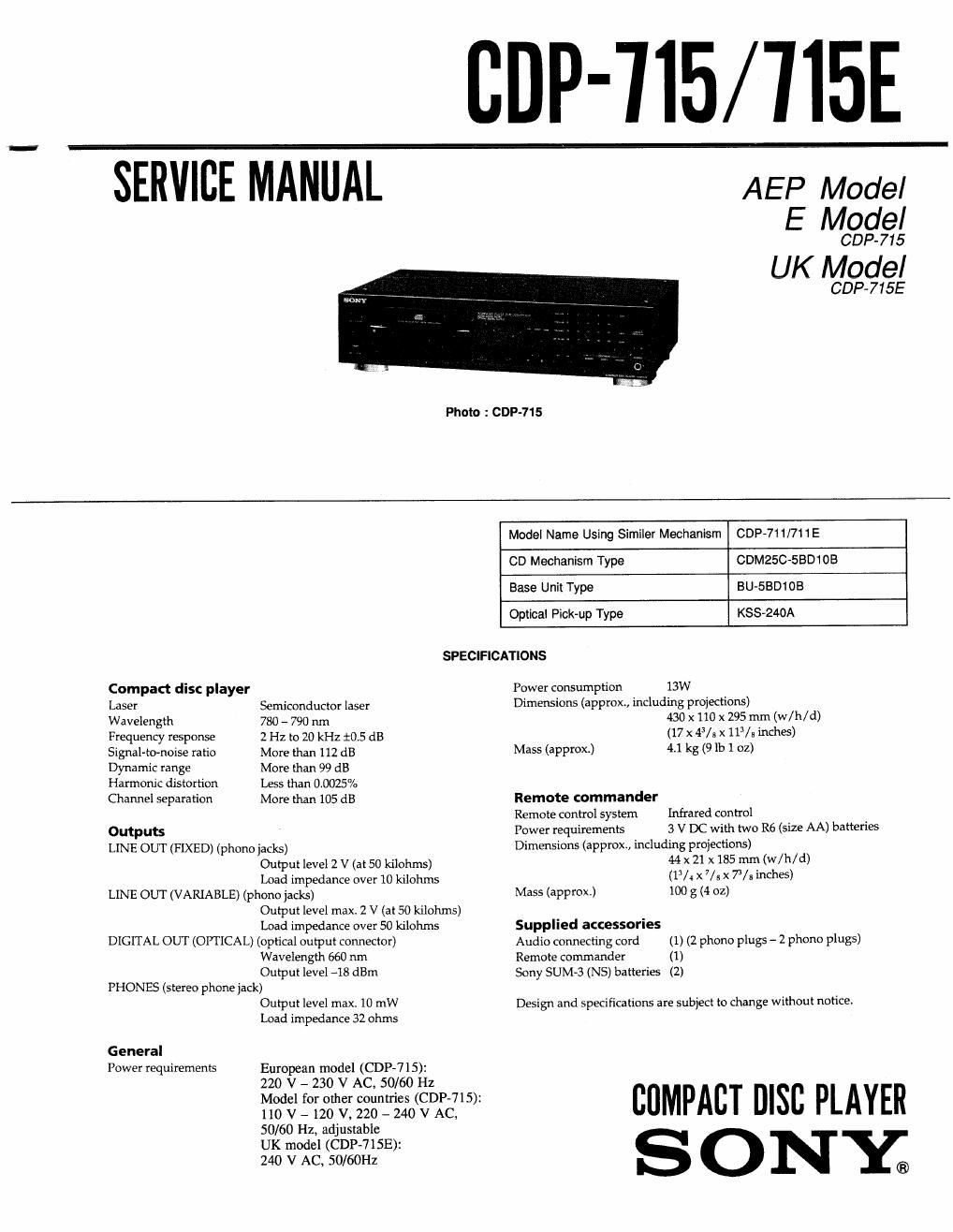 sony cdp 715 service manual
