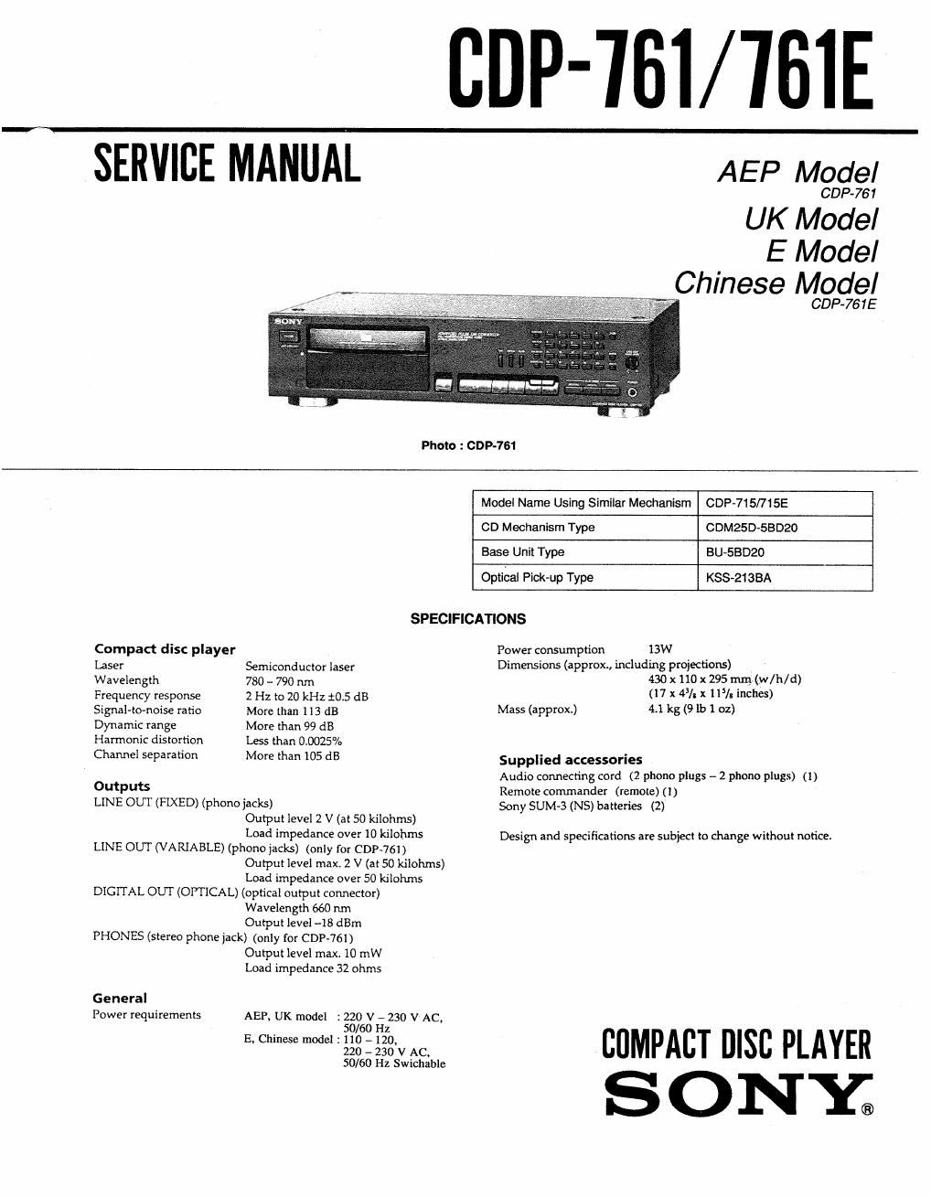 sony cdp 761 service manual