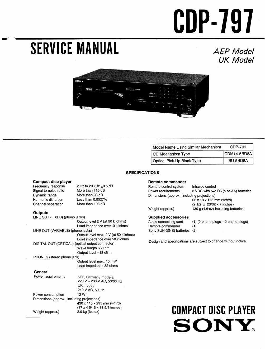 sony cdp 797 service manual