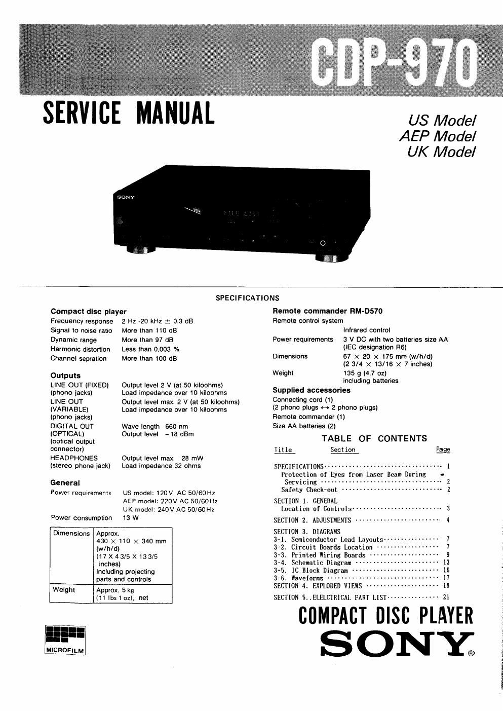 sony cdp 970 service manual