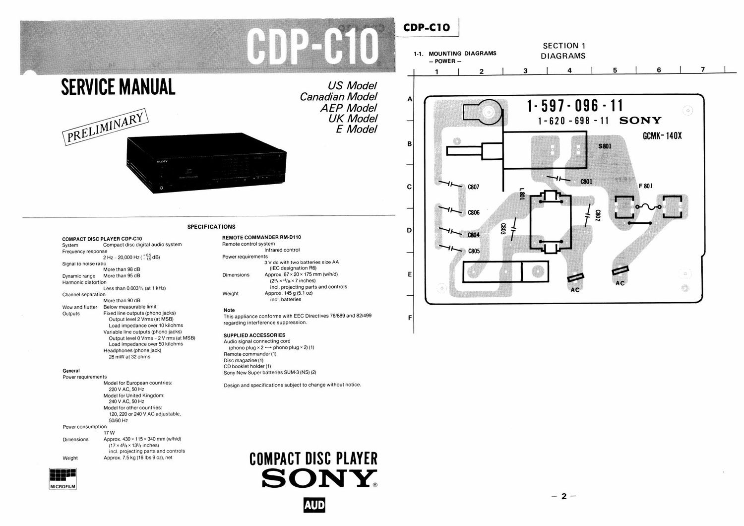 sony cdp c 10 service manual