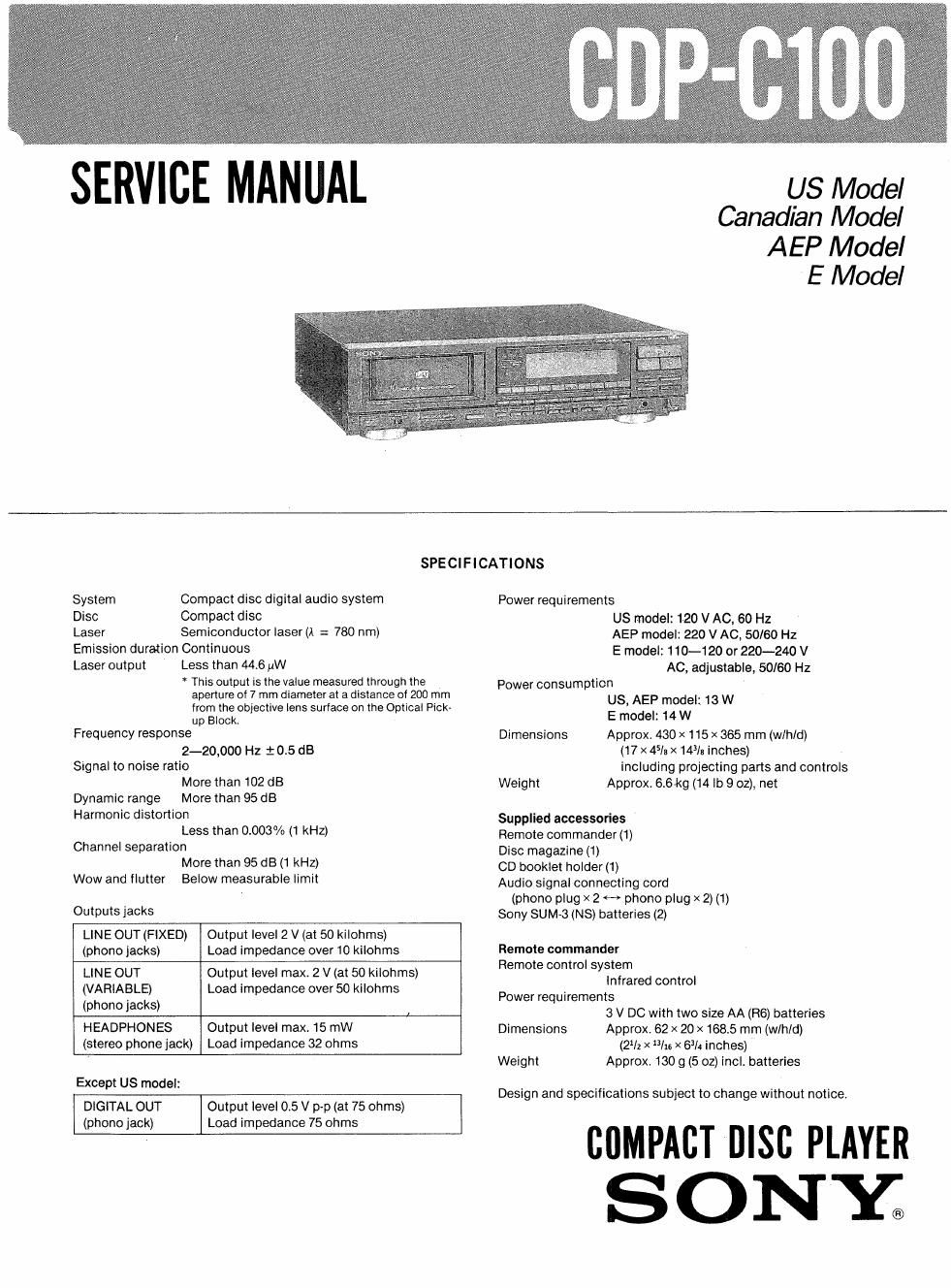 sony cdp c 100 service manual