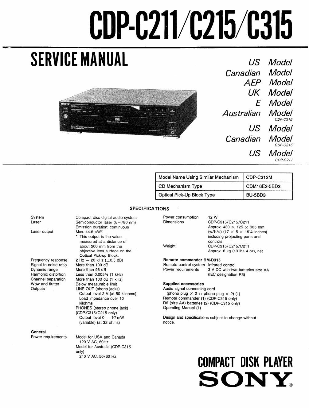 sony cdp c 211 service manual