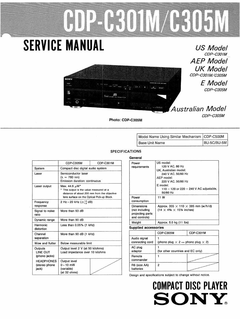 sony cdp c 301 m service manual