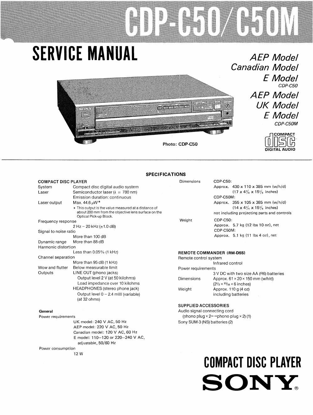 sony cdp c 50 m service manual