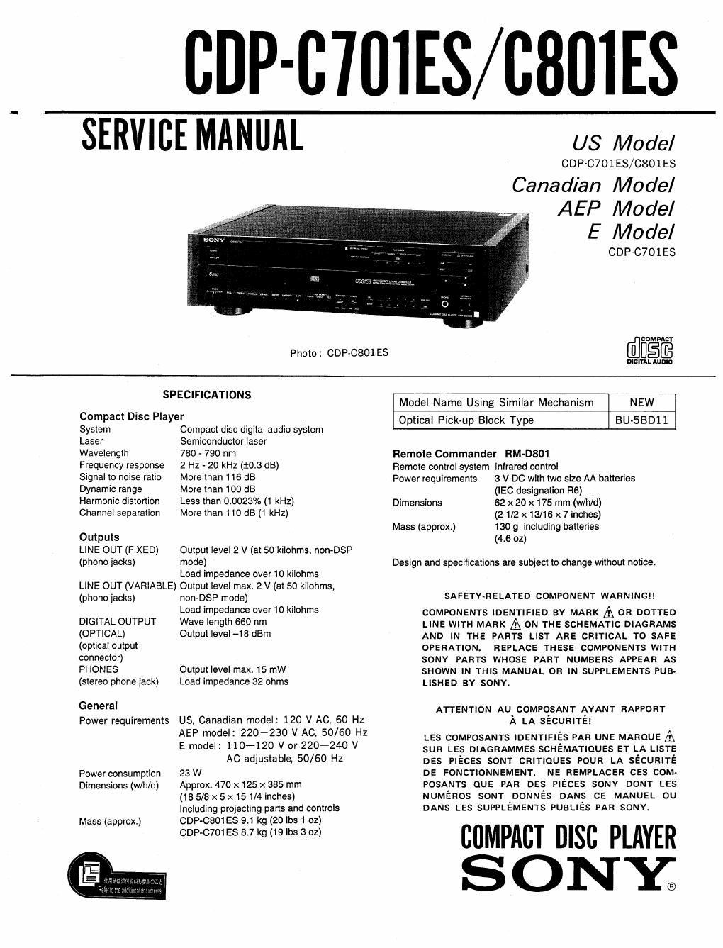 sony cdp c 701 es service manual