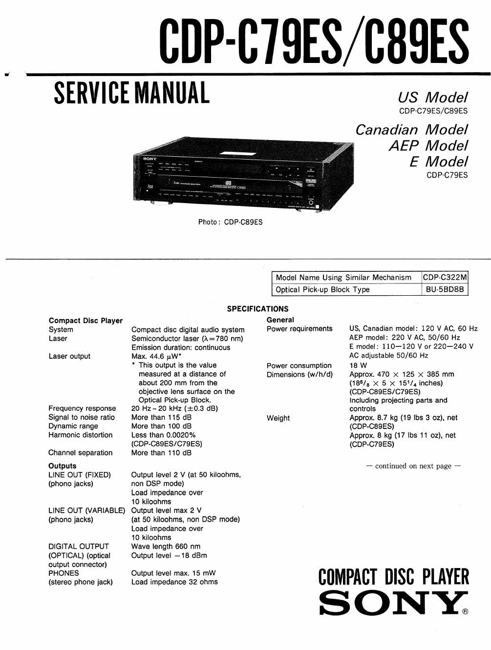 sony cdp c 89 es service manual