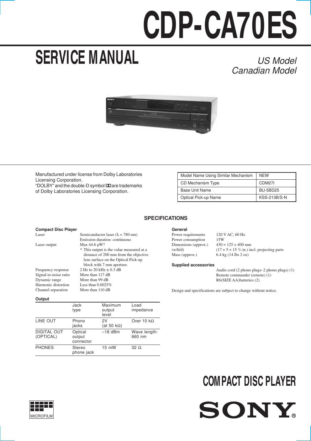 sony cdp ca 70 es service manual