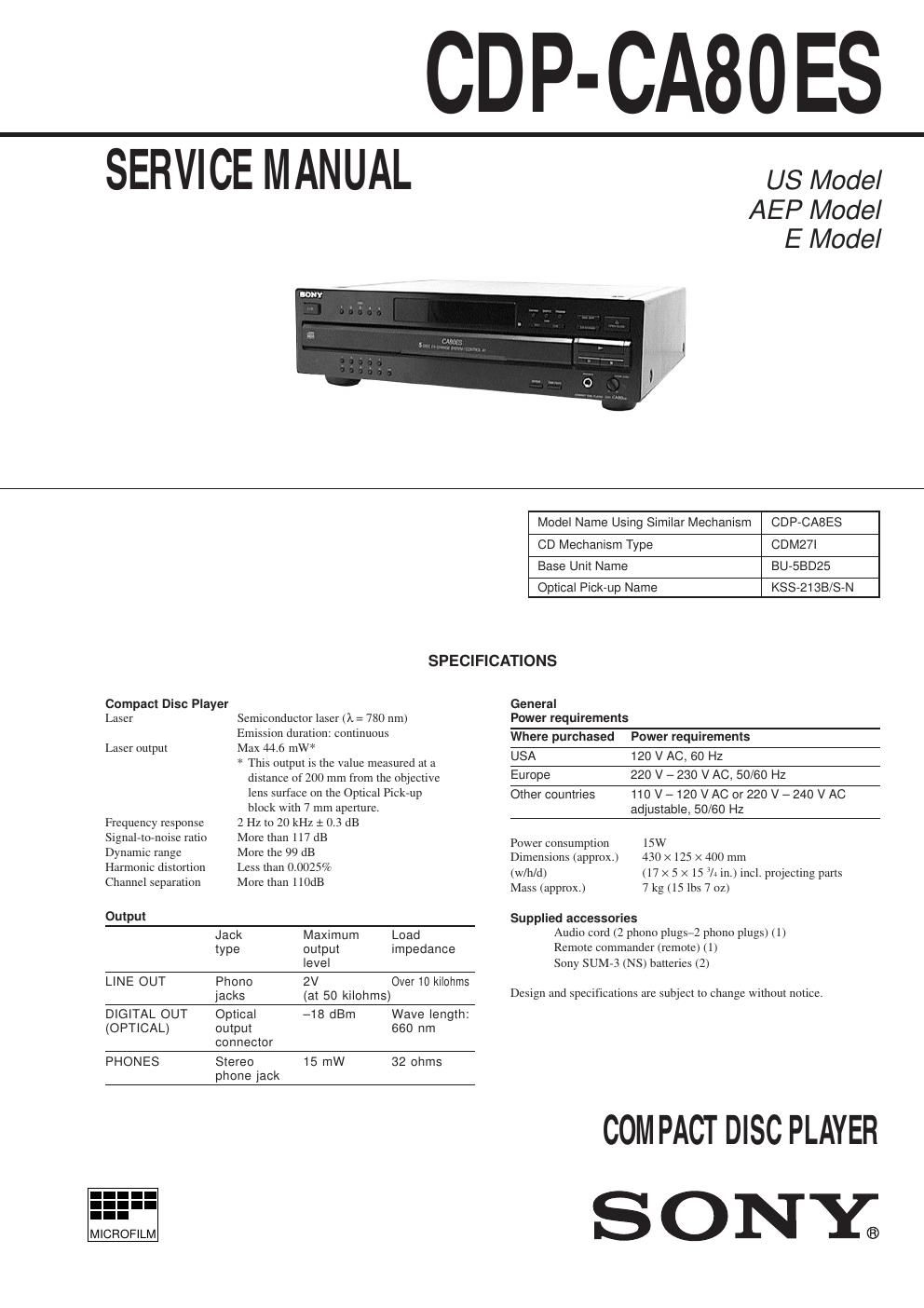 sony cdp ca 80 es service manual