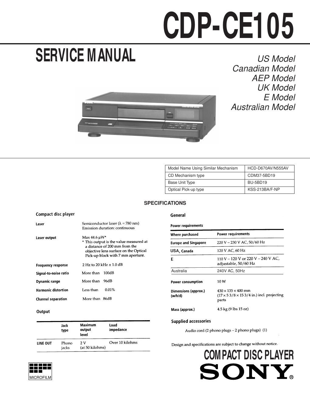 sony cdp ce 105 service manual