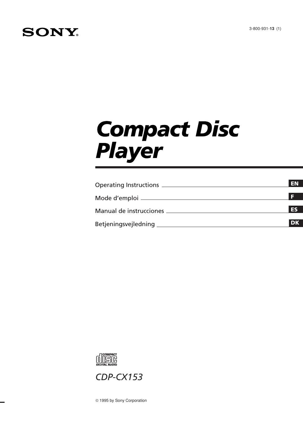 sony cdp cx 153 owners manual